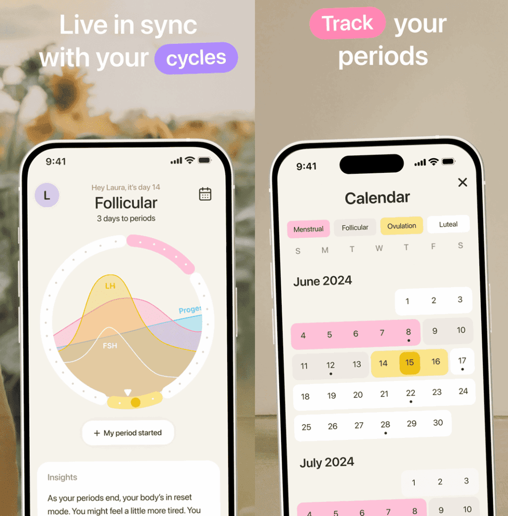 Harmony cycle app - Cycle dashboard and calendar