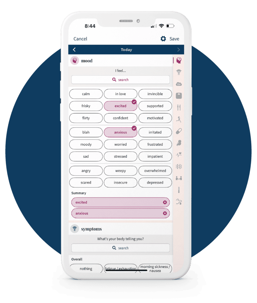 ovia app symptoms log