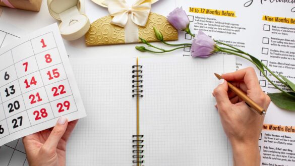 woman using menstrual cycle tracker with calendar